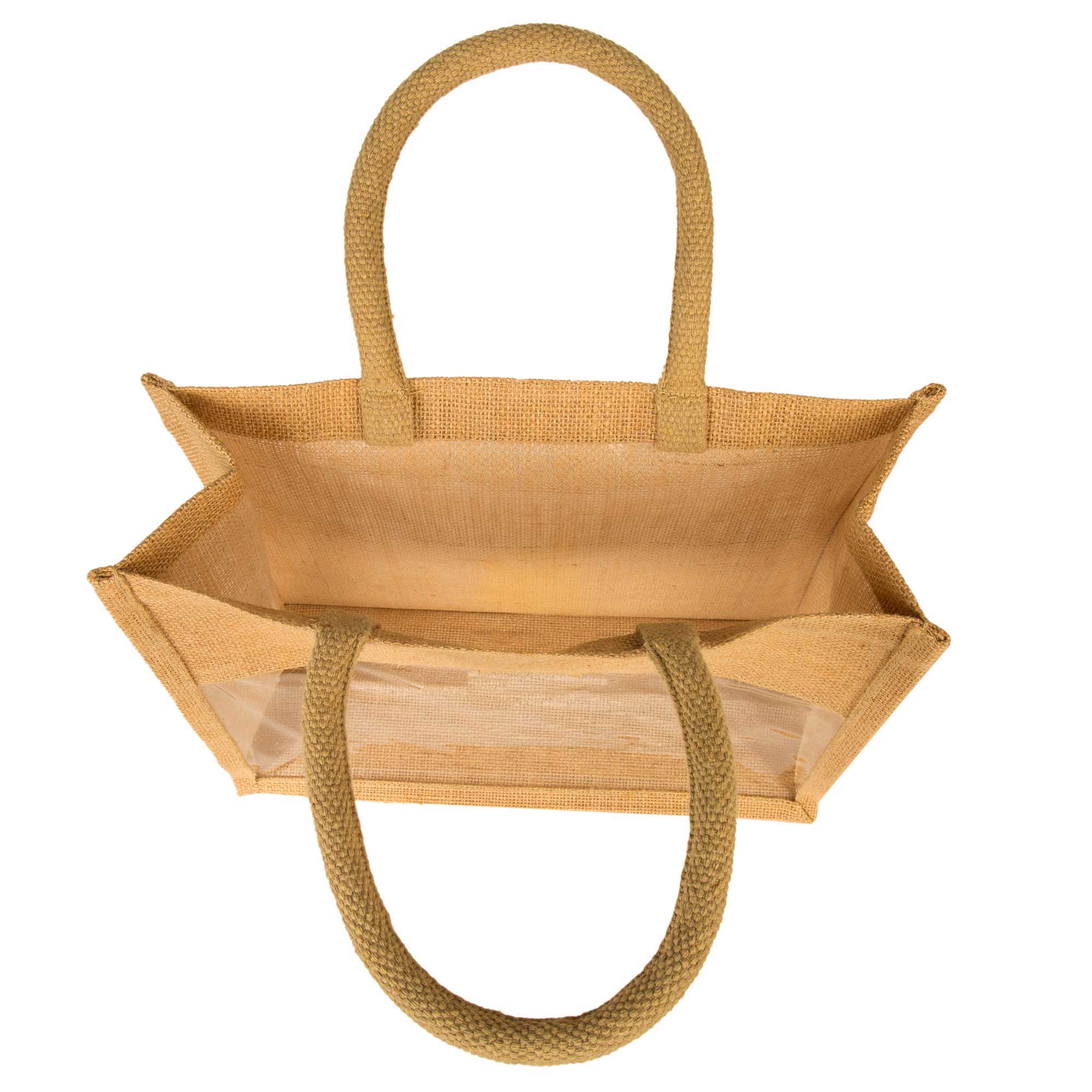 Durable Burlap Jute Tote with Transparent PVC Front Panel