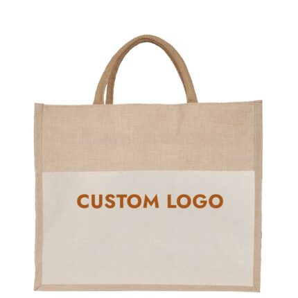 Juco Grocery Tote with Canvas Pocket & Short Rope Handles