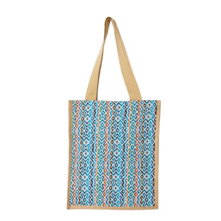 Boho Vibrant Jacquard Jute Tote Bag with Handles for Shopping