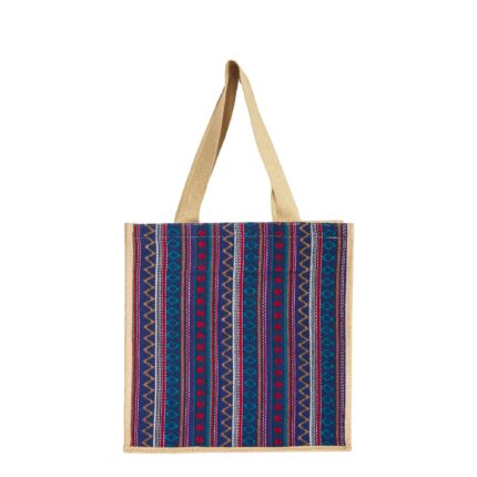 Stylish Jute Fabric Tote Bag with Colorful Jacquard Design